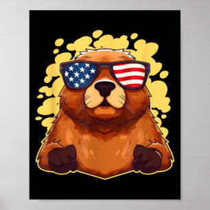 Lustiger patriotischer Waldmurmeltier-Amerikanisch Poster