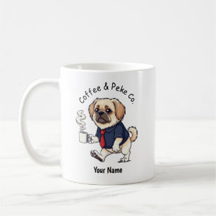 Lustiger Pekinger-Hund im Geschäftsanzug Kaffee  Kaffeetasse