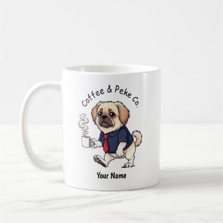 Lustiger Pekinger-Hund im Geschäftsanzug Kaffee Kaffeetasse