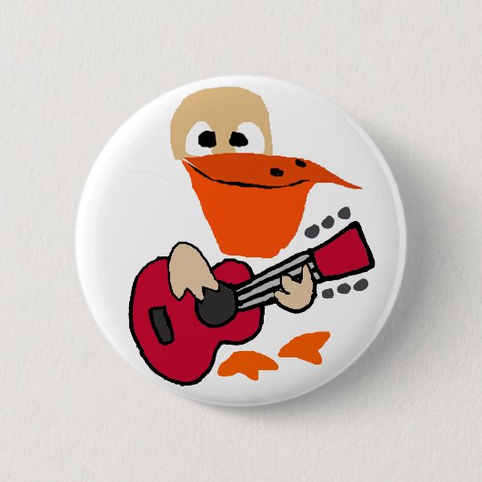 Lustiger Pelikan, der Gitarren-Kunst spielt Button (Vorderseite)