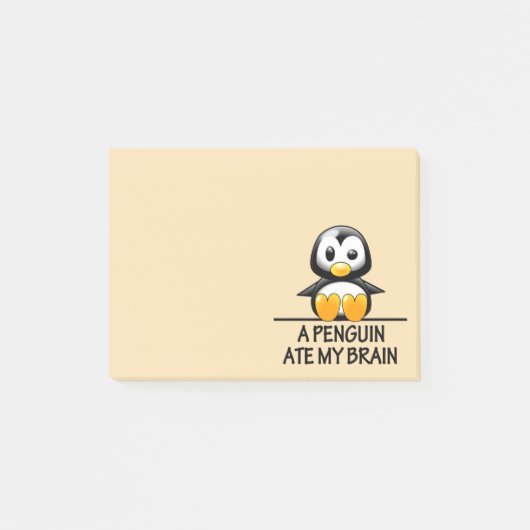 Lustiger Penguin aß meine niedliche Gehirn-Grafik Post-it Klebezettel (Vorderseite)
