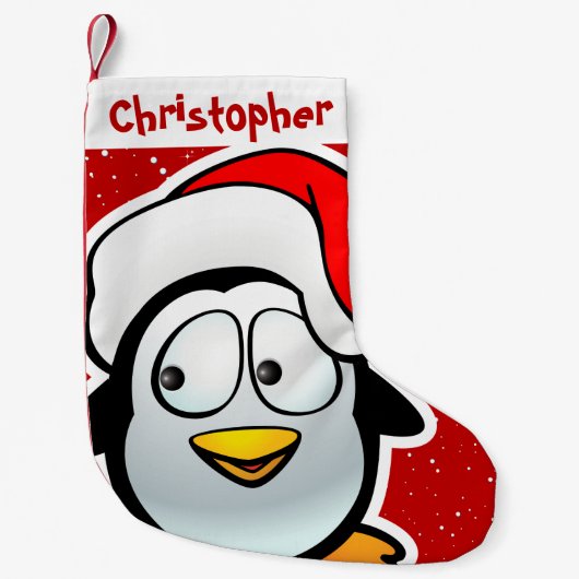 Lustiger Penguin mit roter Weihnachtsmannmütze Kleiner Weihnachtsstrumpf (Vorderseite)