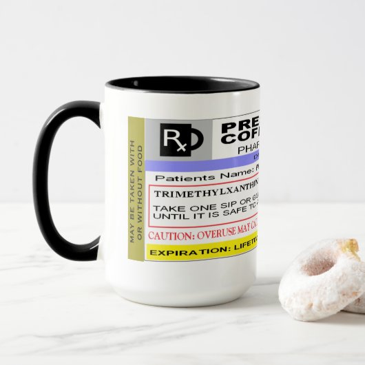Lustiger personalisierter Rx AUFKLEBER - Tasse (Mit Donut)