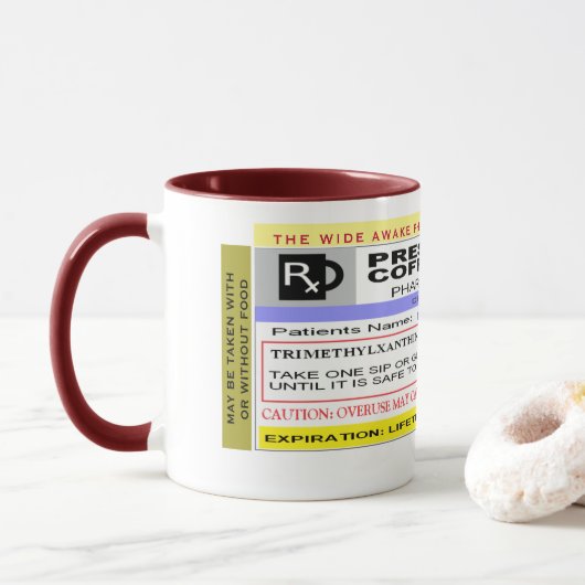 Lustiger personalisierter Rx Verordnungs-Kaffee Tasse (Mit Donut)