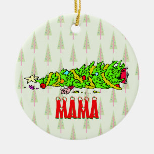 Lustiger personalisierter Weihnachtsbaum-Cartoon Keramik Ornament