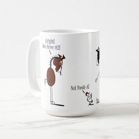 Lustiger Pferde-u. Huhn-Cartoon Kaffeetasse (Vorderseite Links)