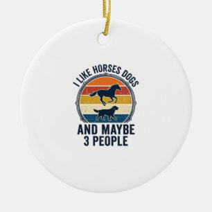 Lustiger Pferde- und Hunde-Liebhaber Vintage-Sonne Keramik Ornament