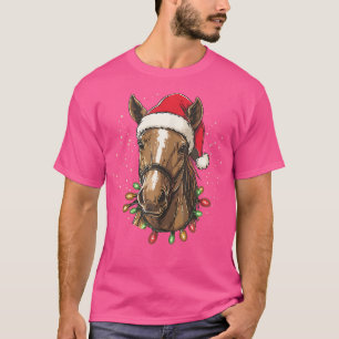 Lustiger Pferde-Weihnachtsmann-Hut-Weihnachtslicht T-Shirt