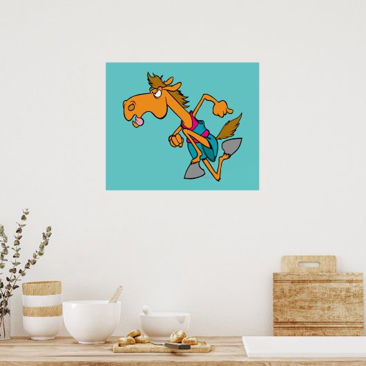 lustiger Pferderennfahrer-Cartoon Poster (Küche)