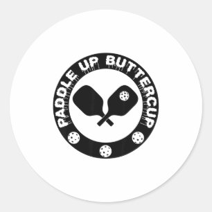 Lustiger Pickle-Ball-Liebhaber Paddle Up Buttercup Runder Aufkleber