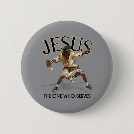 Lustiger Pickleball Jesus, der, der serviert Button (Vorderseite)