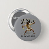 Lustiger Pickleball Jesus, der, der serviert Button (Vorne & Hinten)