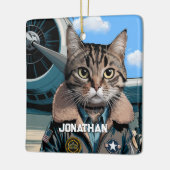 Lustiger Pilot Katzen und Flugzeug Custom Design Keramikornament (Links)
