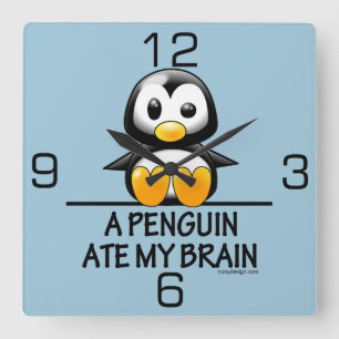 Lustiger Pinguin aß meine Gehirn-Grafik Quadratische Wanduhr