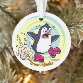 Lustiger Pinguin auf Rollschuhen Ornament