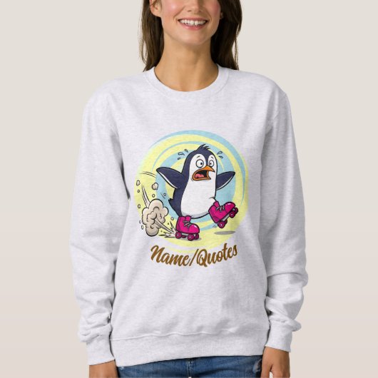 Lustiger Pinguin auf Rollschuhen Sweatshirt (Vorderseite)