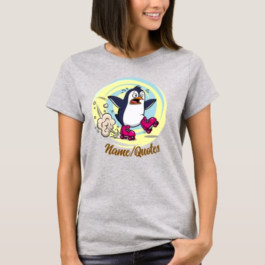 Lustiger Pinguin auf Rollschuhen T-Shirt (Vorderseite)