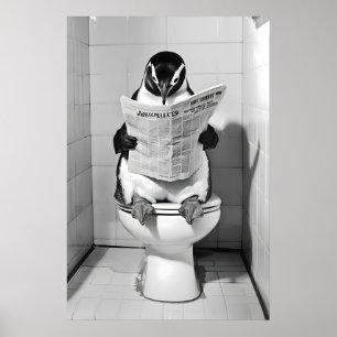 Lustiger Pinguin-Badezimmerdruck Retro-Toiletten-H Poster
