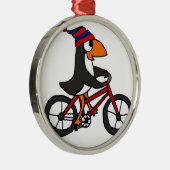 Lustiger Pinguin, der rotes Fahrrad fährt Silbernes Ornament (Rechts)