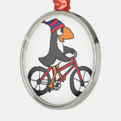 Lustiger Pinguin, der rotes Fahrrad fährt Silbernes Ornament (Links)