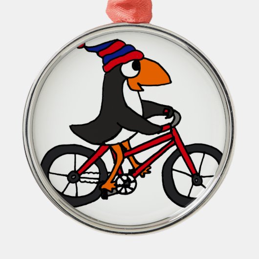 Lustiger Pinguin, der rotes Fahrrad fährt Silbernes Ornament (Vorne)