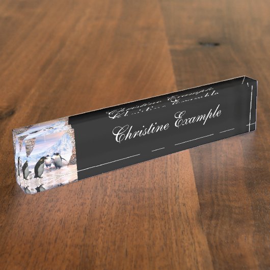 Lustiger Pinguin gehen auf ein Meer mit Eis Namensplakette (Seite)