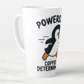 Lustiger Pinguin läuft mit Kaffeetasse Milchtasse (Linke Ecke)