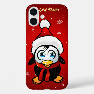 Lustiger Pinguin mit Weihnachtshut iPhone 16 Plus Hülle
