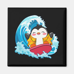 Lustiger Pinguin surft Sommerferien Strand Surfer Magnet