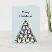 Lustiger Pinguin-Weihnachtsbaum-Gruß Karte (Vorderseite)