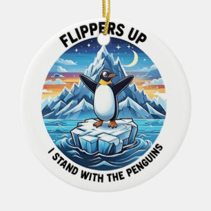 Lustiger Pinguin widersteht Protest gegen Zölle Keramik Ornament