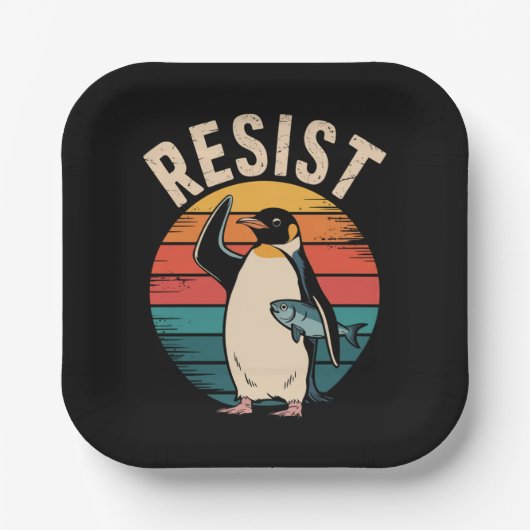 Lustiger Pinguin widersteht Protest gegen Zölle Pappteller (Vorderseite)