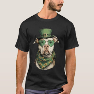 Lustiger Pit Bull mit Herz Sonnenbrille Shamrocks  T-Shirt