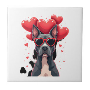 Lustiger Pitbull Herz Valentinstag Hund Papa Mama Fliese