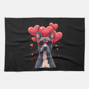 Lustiger Pitbull Herz Valentinstag Hund Papa Mama Geschirrtuch
