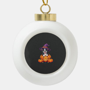 Lustiger Pitbull Hexen-Kürbis-Hund Halloween Männe Keramik Kugel-Ornament