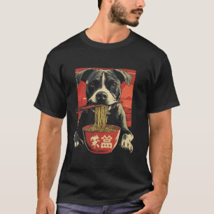 Lustiger Pitbull-Hund isst Ramen-Nudeln T-Shirt