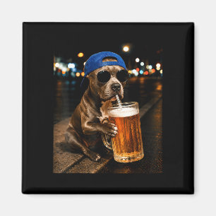 Lustiger Pitbull-Meme trinkt Bier Nachtstraße Magnet