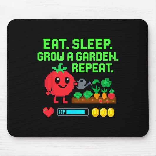 Lustiger Pixel-Spieler Essen Schlafen Wachsen Gart Mousepad (Vorne)