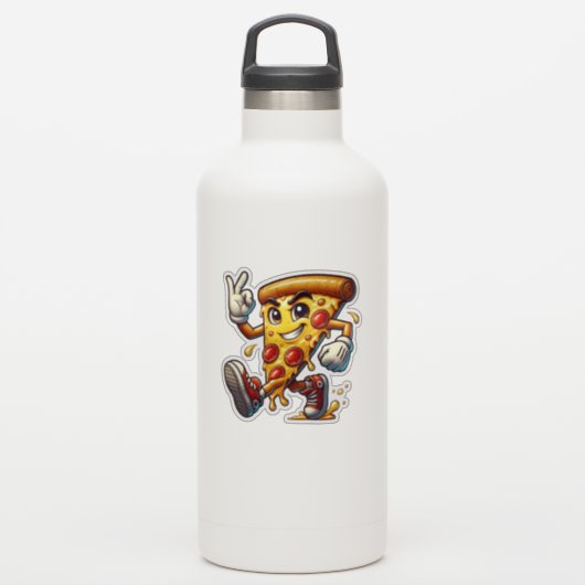 Lustiger Pizzastück-Aufkleber mit Haltung  Aufkleber (Wassserflasche)