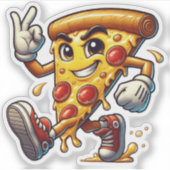 Lustiger Pizzastück-Aufkleber mit Haltung  Aufkleber (Vorderseite)