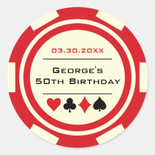 Lustiger Pokerchip Geburtstag Rot-Weiß Runder Aufkleber
