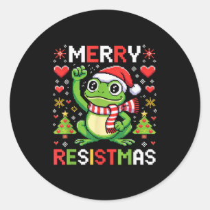 Lustiger politischer Weihnachtsfrosch Merry Resist Runder Aufkleber