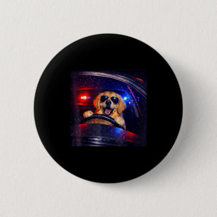 Lustiger Polizeigolden Retriever fährt Auto Hund M Button