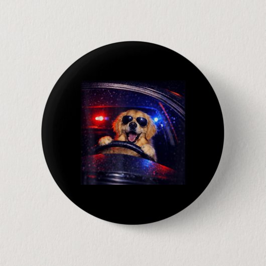 Lustiger Polizeigolden Retriever fährt Auto Hund M Button (Vorderseite)