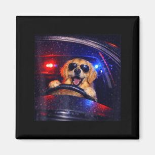 Lustiger Polizeigolden Retriever fährt Auto Hund M Magnet
