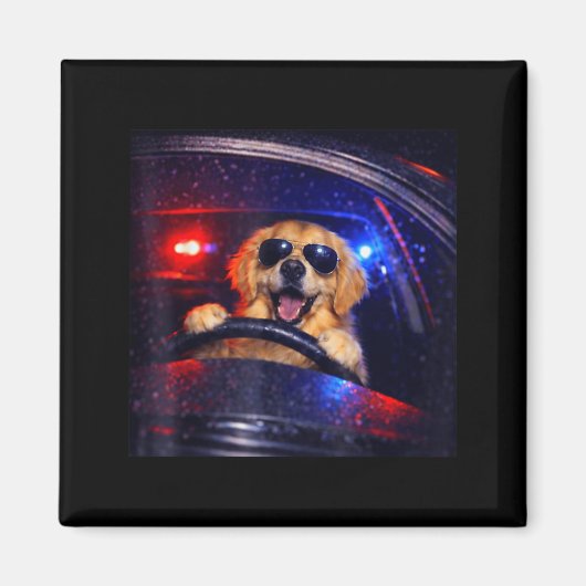 Lustiger Polizeigolden Retriever fährt Auto Hund M Magnet (Vorne)