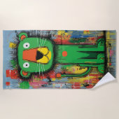 Lustiger Pop-Art-Löwe Cartoon Strandtuch (Vorderseite)
