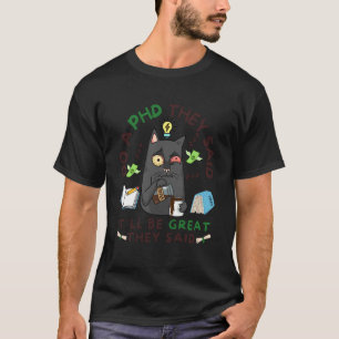 Lustiger promovierter müder Kaffee trinkender Katz T-Shirt