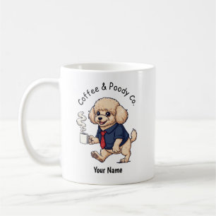 Lustiger Pudel Miniatur Hund Geschäftsanzug Kaffee Kaffeetasse